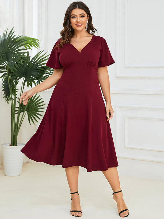 V neck A Line Dress   EM01577 - MISS LESTER'S 