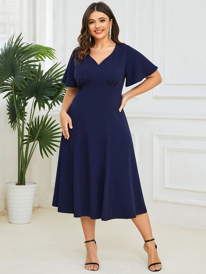 V neck A Line Dress   EM01577 - MISS LESTER'S 