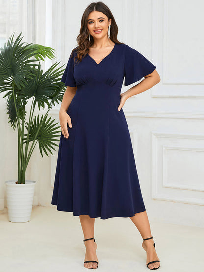 V neck A Line Dress   EM01577 - MISS LESTER'S 
