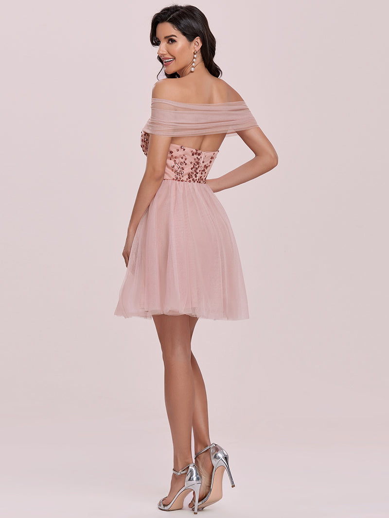 Short Sequin Tulle Dress EO03131PK06 - MISS LESTER'S 
