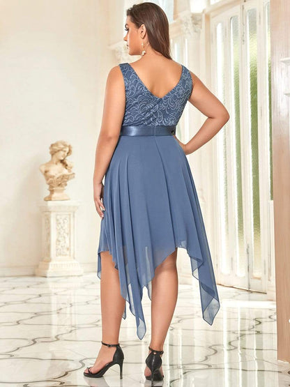 V Neck Lace Chiffon Prom Dress 00207 - MISS LESTER'S 