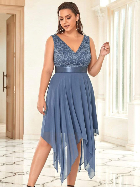 V Neck Lace Chiffon Prom Dress 00207 - MISS LESTER'S 