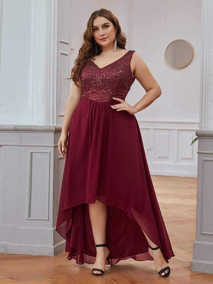Sexy High-Low Maxi Chiffon Evening Dress with Sequin - MISS LESTER'S 