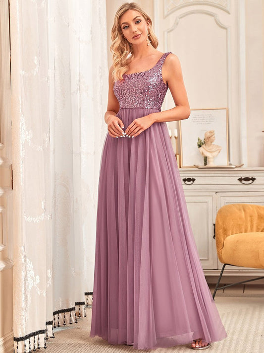 Sleeveless Sequin and Tulle Long Gown Size 10 Style 80090 - MISS LESTER'S 