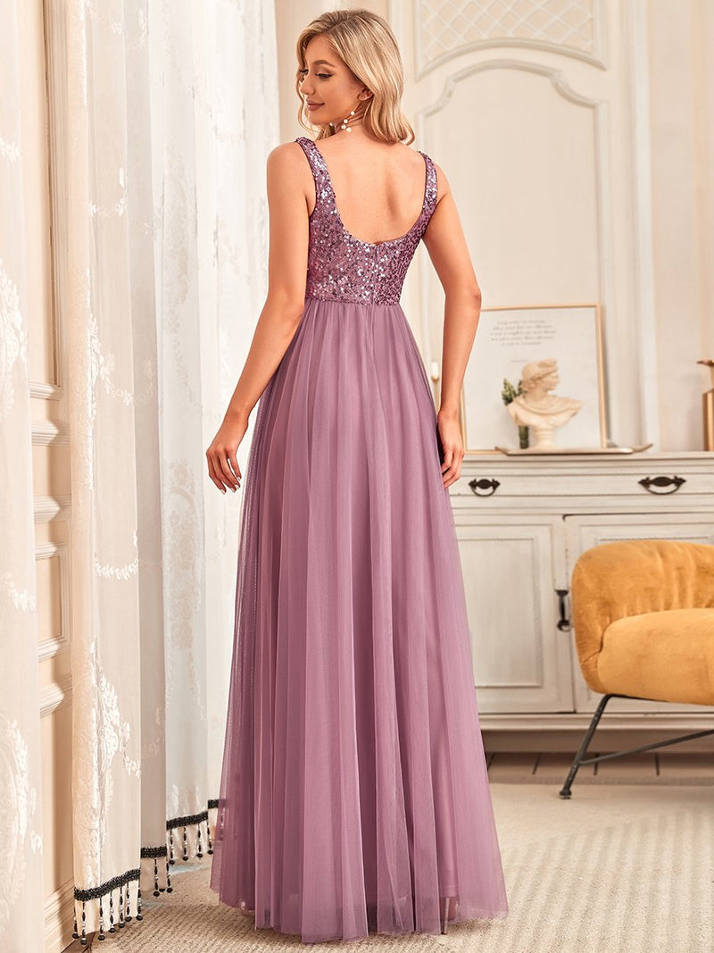 Sleeveless Sequin and Tulle Long Gown Size 10 Style 80090 - MISS LESTER'S 