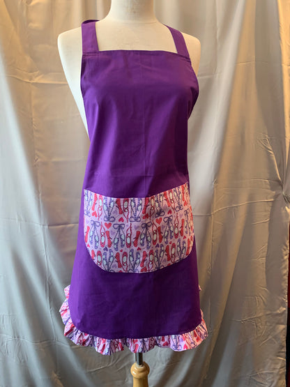 Purple Apron With Ballet Ruffle One Size Style AP02