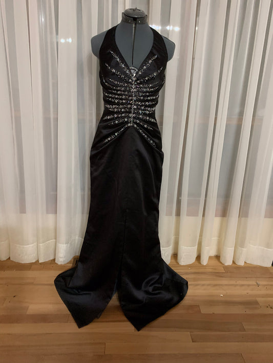 Long V-Neck Halter Dress Size 12 Style 1392 - MISS LESTER'S 