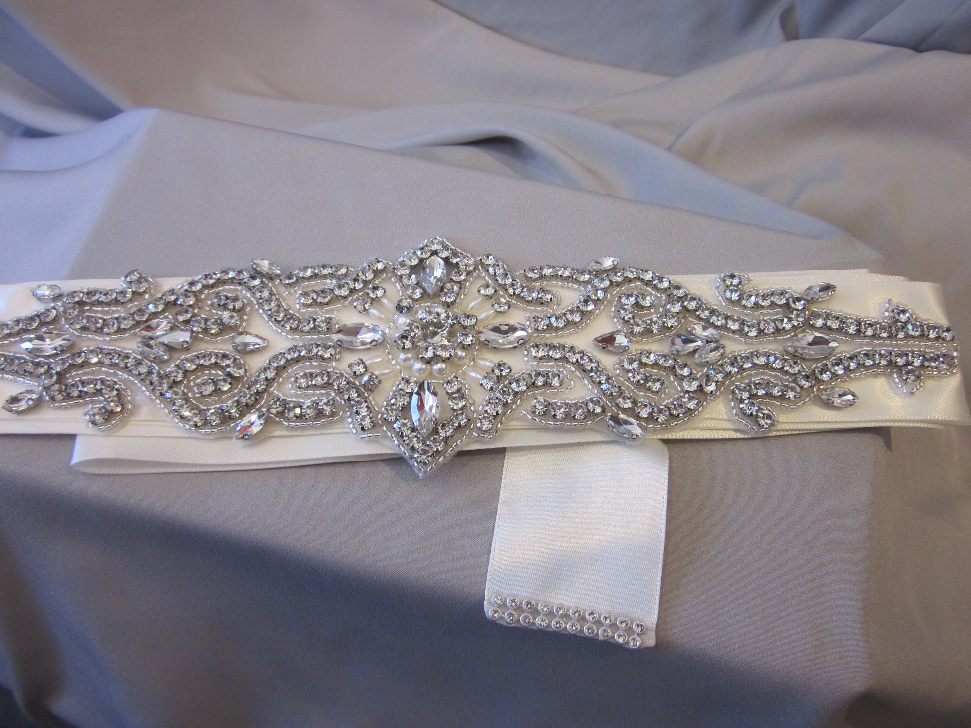 Bridal Rhinestone Belt With Ivory Sash Style S224 - MISS LESTER'S 
