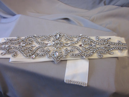 Bridal Rhinestone Belt With Ivory Sash Style S224 - MISS LESTER'S 