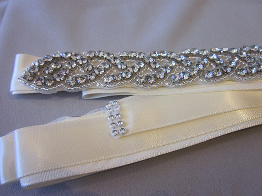 Rhinestone Belt With Ivory Sash Style S211 - MISS LESTER'S 