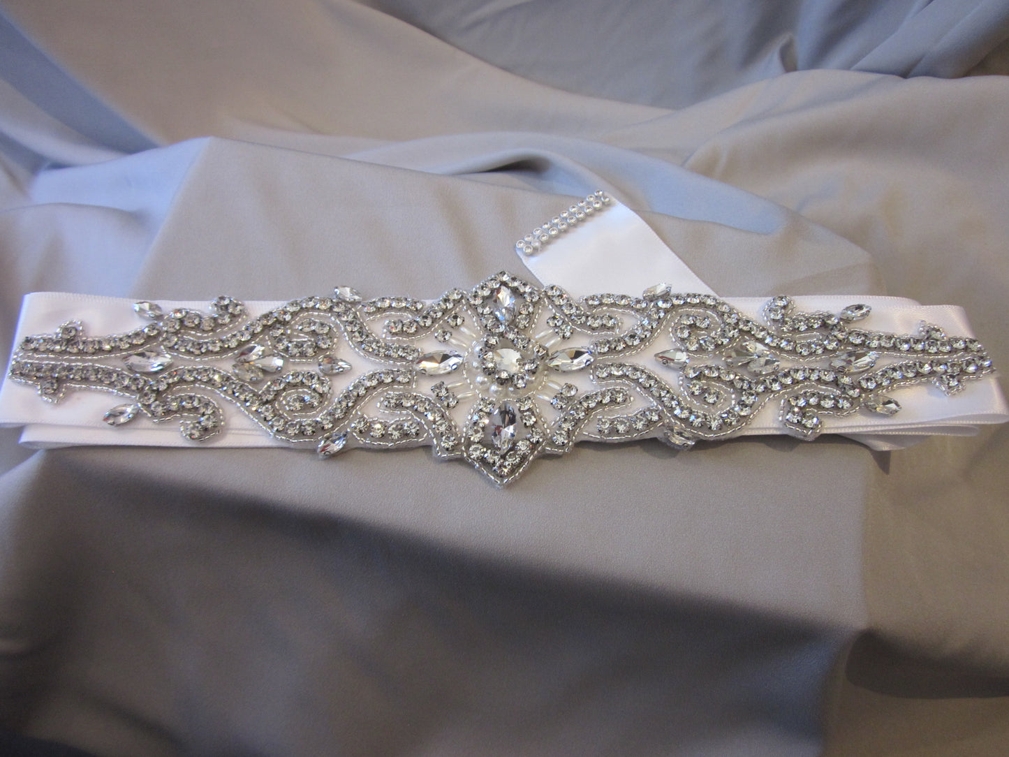 Bridal Rhinestone Belt With White Sash Style S225